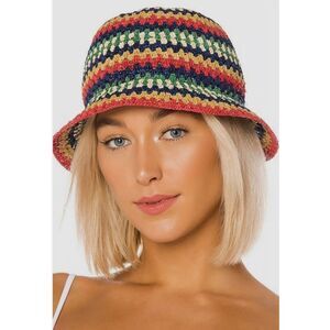 Brixton Essex Raffia Multicolor Crochet Bucket Hat M